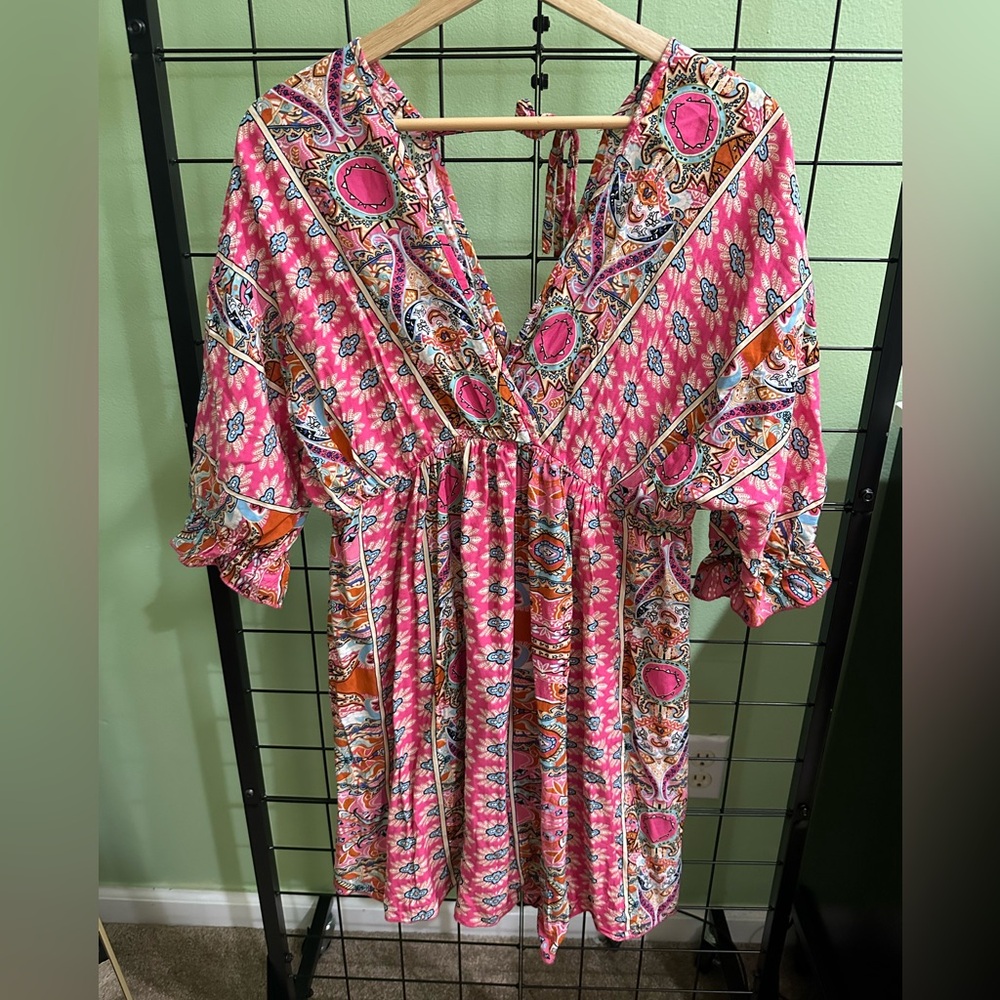 SHEIN Double V Neck Colorful Dress